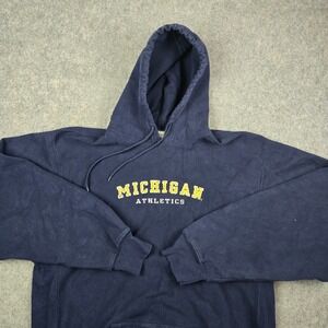 VTG Steve Barrys Michigan Hoodie Mens 2XL Blue Spellout Heavyweight College Y2K